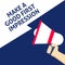 MAKE A GOOD FIRST IMPRESSION Announcement. Hand Holding Megaphone With Speech Bubble