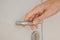 Make hand grab doorknob latch to open steel door to enter building, security lock for entrance and doorway