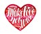 Make love not war, label. Decorative lettering, calligraphy in shape of heart. Hippie, pacifism symbol. Vector