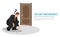 Make the right business decisions concept. Squatting vector flat businessman looking for the right key to open the closed door.