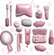 MAKE UP 3D Cosmetics icon set make up set pink barbie set beauty beautiful pink lipstick pudra mirror