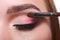 Make-up artist apply eyeshadow with brush, beauty