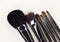 Make-up brushes with silver handle.