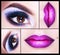 Make up Collage. Beautiful smoky eyes, violet lips. Fashion look. Holiday Make-up detail