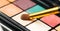 Make up eyeshadows palette set and brush. Professional multicolor eyeshadow. Makeup