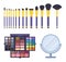Make up kit. Vector flat Illustrations. Make up accessories pretty woman. Professional cosmetics.