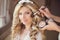 Make up rouge. Healthy hair. beautiful smiling bride wedding por