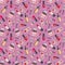 Make Up seamless pattern. Fashion. Glamor accessories. Watercolor pattern with  lipstick, perfume and nail polish on a pink