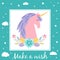 Make a wish card template with cute unicorn and stars