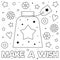 Make a wish. Coloring page. Black and white vector illustration.