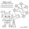 Make a word out of letters in the stars. Puzzle Game. Coloring Page Outline Of Cartoon alien with telescope. Space. Coloring book