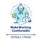 Make working comfortable concept icon. Workplace at home. Freelancer workspace. Desk for laptop. Quarantine idea thin