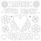 Make your heart bloom. Coloring page. Vector illustration of a heart and flowers.