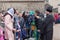 Makeevka, Ukraine - April 01, 2018: Priest performs the ritual with the parishioners to consecrating the willow