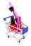 Makeup accessories in shopping trolley