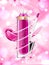 Makeup ads template charming  lipstick mockup with sparkling background. Lipstick with Sakura flower