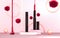 Makeup ads template, fashion lipstick cosmetics make up beauty product. Charming red lipstick mock up with black and