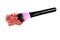 Makeup brush with pink powder isolated on white background