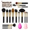 Makeup Brush Set Vector. Cosmetic Beauty Tools. Professional Woman Facial Equipment. Female Accessory. Realistic