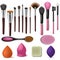 Makeup brush vector professional beauty applicator accessory and fashion brushed tools for powder blush shadow