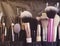 Makeup brushes, different in size and shape. Case makeup artist. Mobile photo