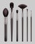 Makeup brushes. Professional tools for beauty woman makeup powder eyeshadows decent vector realistic collection set of
