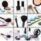 Makeup collage, eyeshadows, blusher,nail polish, brushes