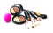 Makeup contour products, make up artist tools. Face contouring make-up. Highlight, shade, contour and blend. Trendy makeover