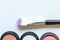 Makeup cosmetics tools background and beauty cosmetics, products and facial cosmetics package on the white background,
