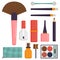 Makeup icons perfume mascara care brushes comb faced eyeshadow glamour female accessory vector.