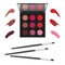 Makeup lipstick palette with smear samples and make-up brushes isolated on white background  vector illustration