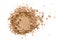 Makeup powder texture. Crushed  beige foundation swatch isolated on white background