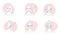 Makeup removal guide thin line icons set, girls remove beauty products from skin of face