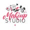 Makeup Studio Vector Logo. Illustration of cosmetics. Lettering illustration