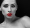 makeup woman with red lipstick. Black and white portrait