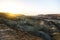 Makhtesh Ramon crater mountains panoramic view at dawn - geological site in Negev desert