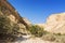 Makhtesh Ramon crater mountains park view with trekking path - g