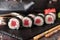 Maki rolls with tuna and cheese. Sushi menu.