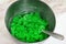 Making batter for green Saint Patrick`s Day cookies