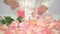 Making body care production beauty aroma perfume roses flowers background on table