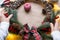 Making a Christmas wreath with your own hands. Holiday preparation, home decoration, New Year