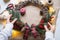 Making a Christmas wreath with your own hands. Holiday preparation, home decoration, New Year