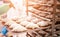 Making croissant baking from puff pastry for confectionery production, food industry, dessert