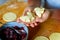 Making dumplings filled with sour cherry with sugar