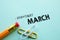 Making February in to March by eraser. Concept for action and reaching goals