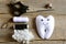 Making a felt tooth fairy. Step. Tutorial. Stuffed felt tooth fairy toy, scissors, thread, thimble, needle, filler on vintage wood