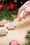 Making gingerbread. Cooking Christmas food. Traditional holiday hand made cookie. Vertical picture