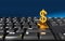 Making money online from home. Golden dollar sign floating over computer keyboard. Digital 3D render concept.