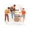 Making music in garage isolated cartoon vector illustration.