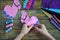 Making pink lama. Sewing toys from felt with your own hands. DIY concept for children. Handmade crafts. Step 3. Sew all details of